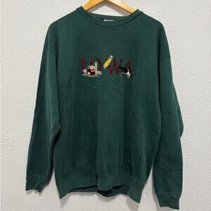 Vintage Iowa Embroidered Sweatshirt Crewneck Corn Cow Western Midwest